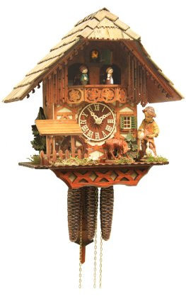Rombach & Haas Klassische Kuckucksuhr Naturholz hell mit beweglichem Reh und Mühlrad 1-Tagwerk 32 cm