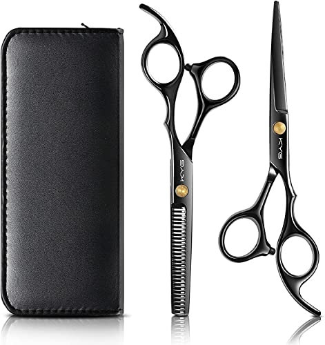 KYG 3-piece hair cutting set with 2 stainless steel thinning scissors hair styling scissors, 1 comb, blue
