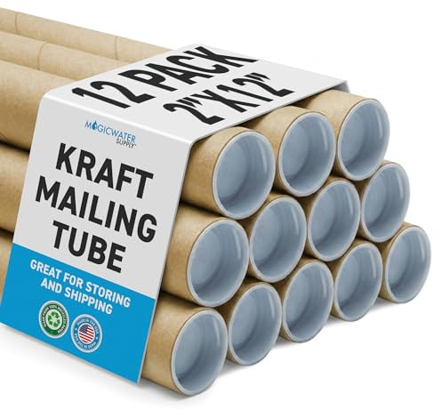 MagicWater Supply Mailing Tube - 2 in x 12 in - Kraft - 12 Pack - for Shipping and Storage of Posters, Arts, Crafts, and Documents