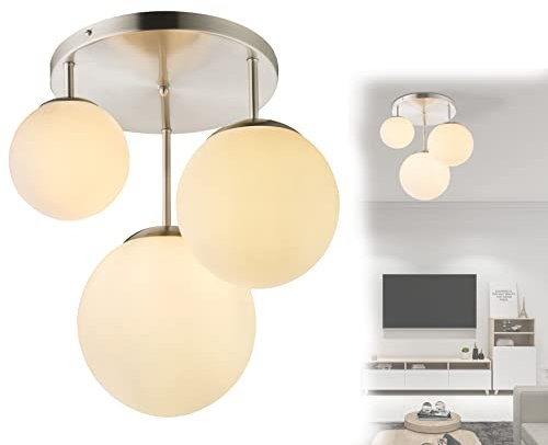 GLOBO Hängelampe mit 3 Kugeln Glas Hängeleuchte Pendelleuchte Esszimmerlampe (Pendellampe, Wohnzimmerlampe, 47 x 44 cm Kugel-Lampe, Glas Opal, E 27-Fassung)