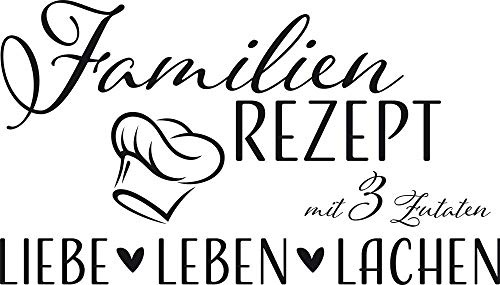 GRAZDesign Wandtattoo Wohnzimmer Familie Familienrezept mit 3 Zutaten, Lustig Sprüche Flur, Küche, Wandaufkleber selbstklebend, Wandsticker modern, 53x30cm, 070 schwarz