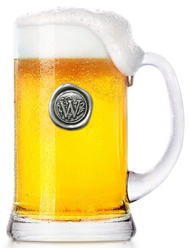 English Pewter Company 1 Pint Monogram Initial Beer Mug Glass Tankard - Personalized with Your Choice of Initial (W) [MON023]
