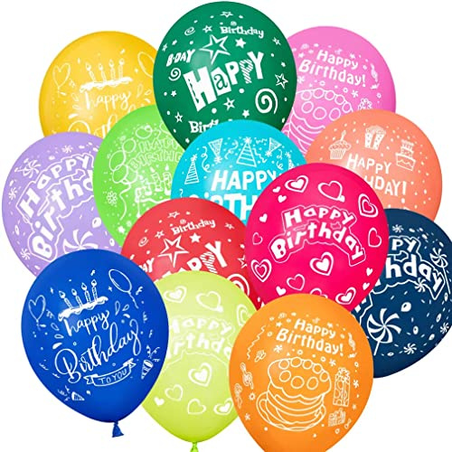 Happy Birthday Balloons 52 Pcs Colorful Latex Balloons with Happy Birthday Printed for Kids Birthday Party Decoration