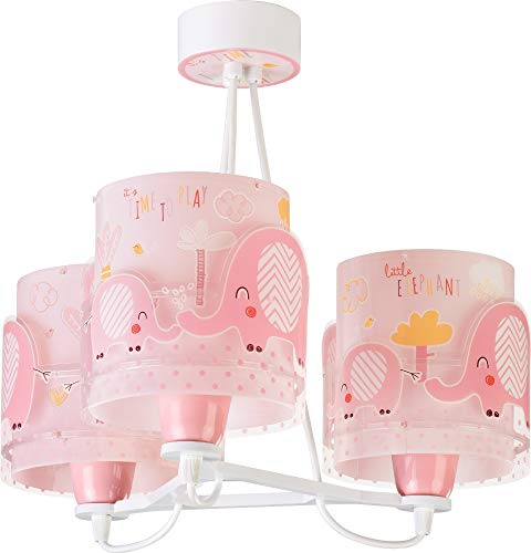 Dalber Lampe kinderzimmer, kinderlampe Pendelleuchte Hängelampe, Deckenleuchte Kinder, Deckenlampe kinderzimmer 3 Lichter Little Elephant Elefant Tiere Rose, 61337S, E27