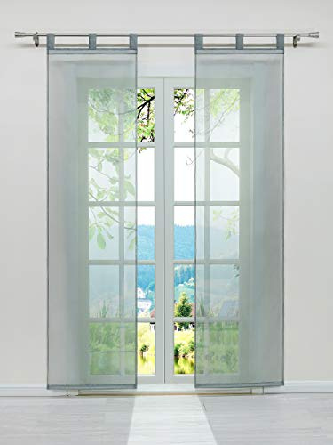 ESLIR Schiebegardinen Voile Flächenvorhänge Set 2er Gardinen mit Schlaufen Schiebevorhang Transparent Vorhang Uni Grau BxH 57x225cm 2 Stück