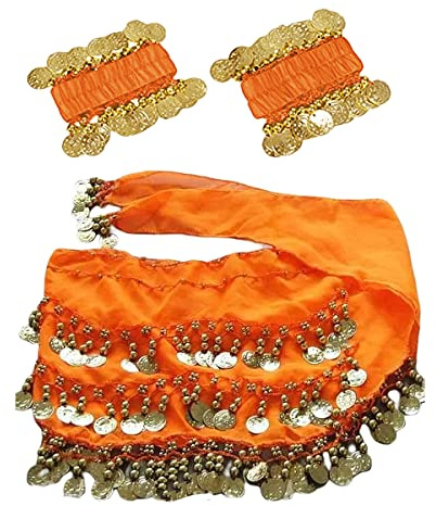 Bauchtanz Hüfttuch mit Armband, 128 Münzen Bauchtanz Rock Wrap Gürtel mit Handgelenk Knöchel Armbänder, Tanz Rock Gürtel Taille Kette für Bauchtanz, Zumba oder Yoga-Klasse, Performance-Kostüm