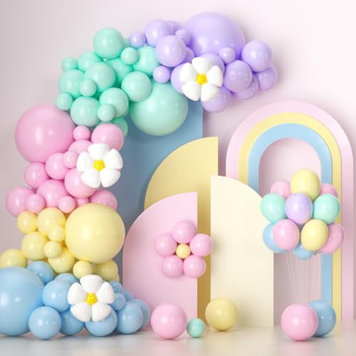 Pastell Luftballons Girlande Kit -136Pcs Gänseblümchen Blume Pastell Ballons Girlande für Baby Dusche Gänseblümchen Thema Hochzeit Mädchen Geburtstag Party Dekoration
