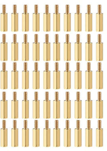YOKIVE 50Stk M2.5 Standoff Schrauben PCB Abstandshalter Gold Ton 12mm+6mm | Messing, Sechskant, Halten Höhe Einheitlich Groß, für Hauptplatine