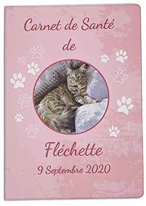 Nemau - Protège Carnet de Santé Animaux Personnalisé - Photo et Texte Personnalisables - Gomme Expansée - Fabriqué en France - Étui de Protection Chiens & Chats - Modèle Empreinte Rose