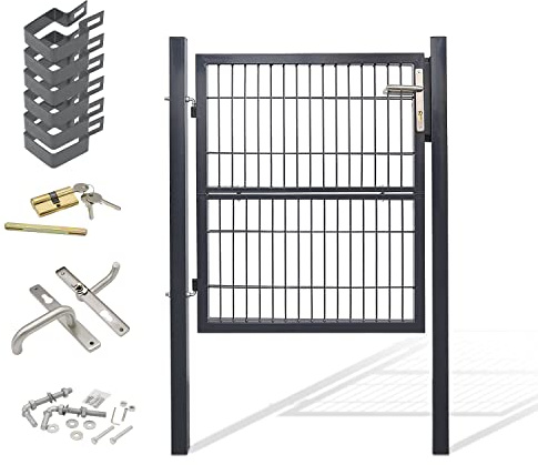 Gimisgu Gartentor Gartentür Zauntür 120x100cm Gartentür aus verzinktem Stahl Robust und Langlebig für Stabmattenzau Hoftor inkl.Griff Schloss und 3 Schlüssel Anthrazit