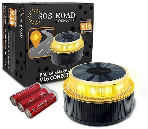 SOS ROAD Connected - Luz de Emergencia con Geolocalización para Coche Homologada DGT 3.0 (Obligatoria) - Baliza v16 con Plan Datos Grauítos hasta 2038 - Base Magnética - Resistente Agua y Polvo (1)