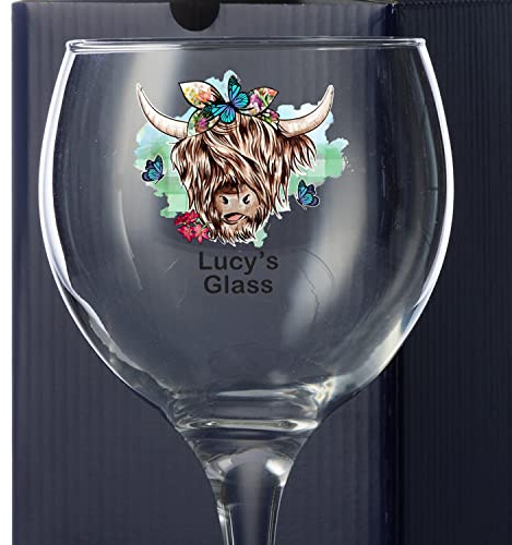 Personalised Highland Cow Butterfly Cocktail Gin Glass Gift For Her