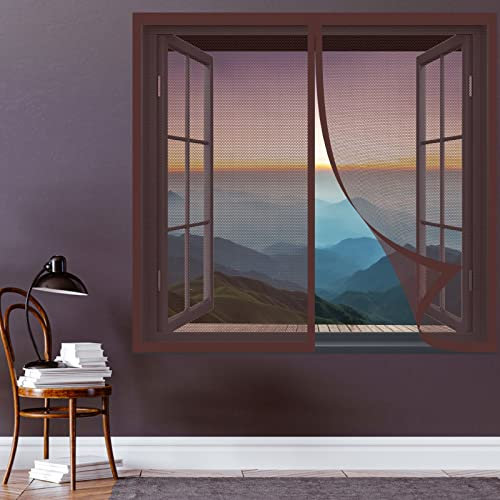 Fliegengitter Fliegenschutz 105 x 70 cm Insektenschutzgitter Einfache Installation Auto Schließen Fenster-Fliegengitter Für Alle Fenster Bis, Braun