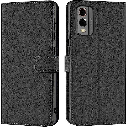 Verco Handyhülle für Nokia C32 Hülle, Bookcase Tasche Flipcover für Nokia C32 Case [Kartenfächer/Aufstellfunktion], Schwarz