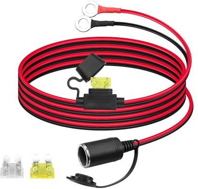 PNGKNYOCN Encendedor de cigarrillos de coche 12 V a terminal tórica, enchufe hembra 14 AWG a arnés anillo 8 mm, con fusible 20 A (2 m)