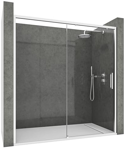 NEBADOON | Mamparas de Ducha - 1 Puerta Corredera + 1 Fijo - Mampara de Ducha Corredera - Perfilería Plata Brillo - 134 a 138 cm (Ancho Adaptable 4 cm) x 195 cm (Alto) - Posición Puerta Derecha