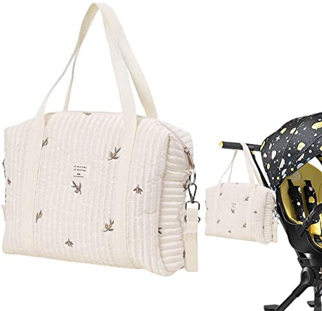 Moxeupon Stickerei Baby Wickeltasche, Multifunktionale Tragbare Kinderwagen-Baby-Wickeltasche, Große Kapazität Baumwolle Reise Wickeltasche Tragetasche Henkeltaschen