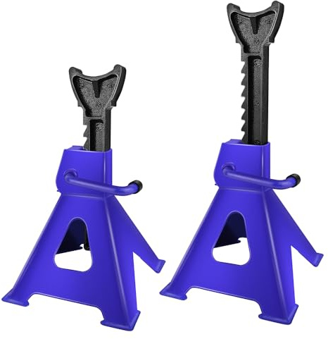 Chandelles à Crémaillère, 2 pièces Chandelles Voiture - Capacité de Charge de 3 Tonnes - avec Pieds Larges et Goupilles Sécurité - Hauteur Mini: 290mm - Hauteur Maxi: 430mm