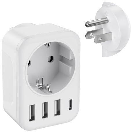 Adattatore da viaggio USA con 3 X USB-A + presa USB-C & AC | Adattatore da viaggio 110 – 250 V per America/Canada/Messico
