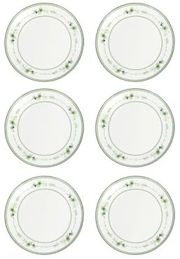 BRANDANI 51199 Plato de pan y pasta Flora - Juego de 6 unidades New Bone China, 15,5 cm de diámetro, decoración floral, delicadas hortensias y folíolos, lavavajillas, microondas, horno, congelador