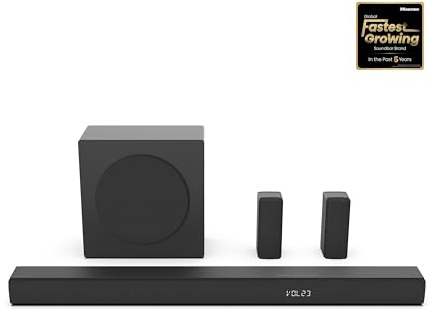 Hisense HS5100 5.1Ch Sound Bar with Wireless Subwoofer, 540W, Dolby Digital Plus, Bluetooth 5.3, EzPlay, Roku TV Ready, DTS: X, HDMI/AUX/ARC/Optical/USB (HS5100, 2024 Model)