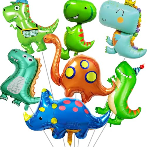 Waziwe 7 Stück Große Dino Luftballon，Dinosaurier Folienballon Geburtstag，Dino Geburtstag Helium Ballons，Dino Ballon Können für Dino Deko Kindergeburtstag、Dino Party Deko