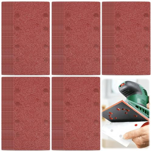 Set di 40 fogli abrasivi 93 x 185 mm, carta vetrata, grana 40, 60, 80, 120, 240, 8 fori, carta vetrata per levigatrice orbitale, accessori per levigatrice orbitale