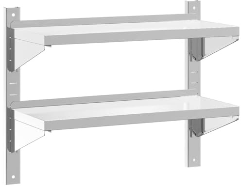 vidaXL Mensola Muro 2 Ripiani 75x30x60cm Argento Acciaio Inossidabile, mensola sospesa, mensola sospesa a Muro, scaffale espositivo a Muro