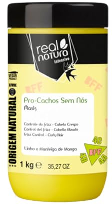 Real NATURA – saltfri BFF Pro-Cachos Mask 1 000 g – unisex – intensivvård för lockigt hår utan knutar