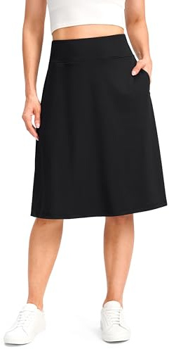 Viodia 25 Knee Length Long Skorts for Women with Pockets Dressy Casual Midi Skort Summer Travel Modest Skirts Black L
