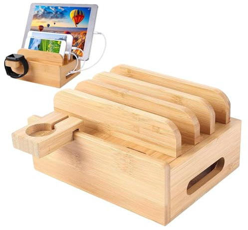 Estación de carga de madera,Estación de carga de madera,Organizador de caja de almacenamiento para teléfono - Organizador de estación de carga de mesita de noche para teléfono celular, reloj, computad