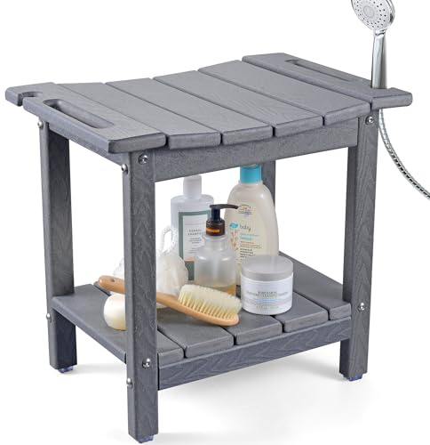 LyriFine Duschhocker, 47 cm HDPE wasserdichter Duschstuhl für die Dusche, Badezimmer Hocker mit Duschkopfhalter, 160 kg Stabiler Duschhocker für ältere Menschen und Senioren zum Rasieren der Beine