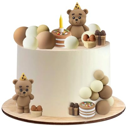 Blumomon 13Pcs Bear Cake Topper Teddy Balls Theme Birthday Cake Decorations for Boy Girl Babyshower Bear Theme Birthday Party Decoration