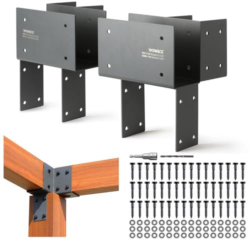 WOWACE 2 Pack 4x6 (Actual 3.5x5.5) Heavy Duty Stainless Steel Pergola Brackets - Corner Post to Beam Connector for Gazebos, Patio Decks, Porches - Wood Post Cap Tie Bracket (Dark Gray)