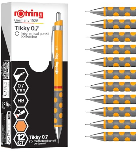 rOtring Tikky Druckbleistift | HB 0,7 mm | Schaft in Ringelblume (orange) | Leicht mit gummierter Griffzone | 12 Stück