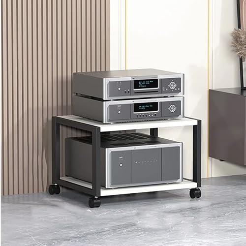 Elitix HiFi Rack 1 2 3 4 5-stufiger, Robuster AV-Medienständer mit Rädern, Rustikal, Professionelle Stereo-Racks und Ständer für CD-Player, DVD-Speichermedien-Tower-System(White,Two-Layers)