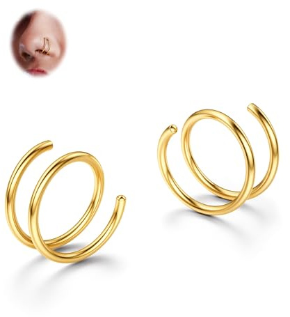 BodyBonita 2–8 Stück Weicher Nasenring aus Edelstahl 316L mit Doppelkreole für Einzel Piercing 22G 20G 18G Biegsame Gedrehte Spiral Piercing Ring für Damen Männer 8 mm 10 mm