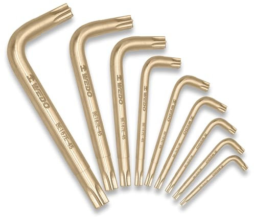 WEDO Juego de 9 llaves Torx sin chispas, T10, T15, T20, T25, T27T30, T40, T45, T50, juego de llaves Allen estrella sin chispas, llave Torx L, bronce de aluminio, resistencia a la corrosión