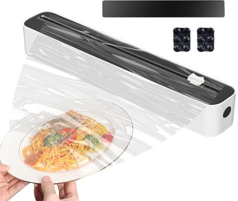 Cling Wrap Dispenser Film Cutter - Accessoires, Support de film plastique | Coupeur coulissant rechargeable, support en aluminium, porte-papier, organisateur ménager pour armoire