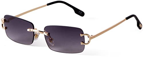 Laurinny Herren Rahmenlose Sonnenbrille Rechteckig Randlos Retro Metall | Gold, Blau, Braun, Für Männer und Frauen