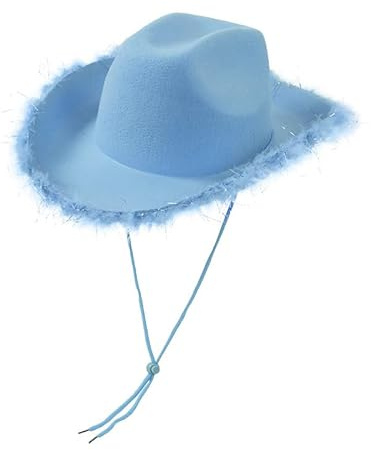 OOHOKAY Adult Cowboy Hat Role-Playing Carnival Costume Accessories Fluffy Plush Feather Ornaments(Blue-R2,One Size)