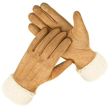 Bobelle Wear Winterhandschuhe Damen, Warme Touchscreen Handschuhe, Thermo Wildleder Strickhandschuhe mit Fleece Futter (Khaki)