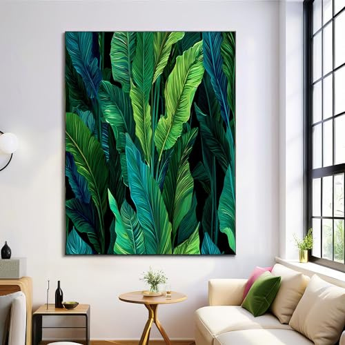 Impression sur Toile Feuilles Bananier Jungle Image Tableau Decoration Murale 80×120 cm Deco Sans Cadre Décoration Salon Chambre Cuisine Plantes Tropicales Tableaux Decoratifs Muraux Art