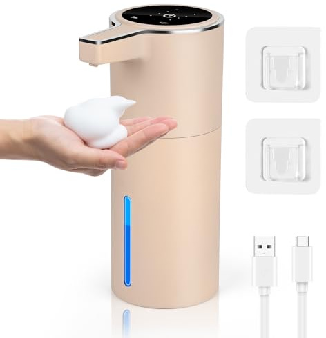 Gaethra Dispenser Sapone Bagno,420ml Dispenser Sapone Automatico, Dosatore Sapone Cucina Automatico con Sensore di Movimento Infrarossi,Usb Ricaricabile,Impermeabile IPX5 (Tipo di schiuma marrone)