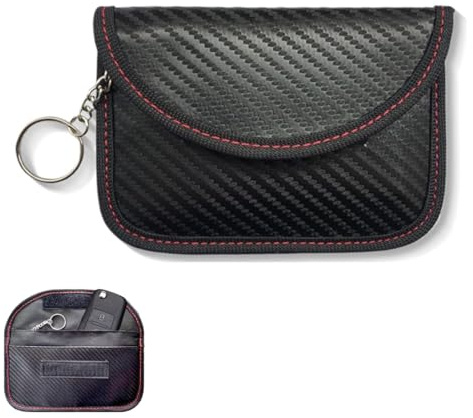 ZORVYN 2 Pezzi Custodia Protettiva Keyless Go per Chiavi Auto con Schermatura del Segnale, Borsa in Pelle Fibra di Carbonio con Gancio e Portachiavi