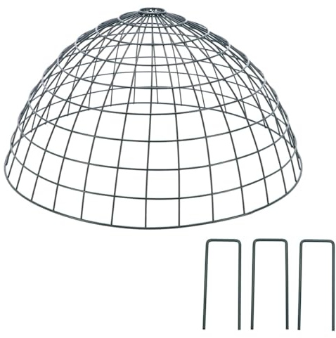 Garden Bird Feeder Protective Dome, Metal Wire Guard Cage with Ground Stakes, Black
