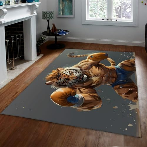 SHUODAOCO Boxing Tiger Area Rugs 140x200cm Rutschfester Akzent Orientteppich Teppich Sport Tiger Design für modernen Indoor Entry Eingang Tribal Floor Teppich