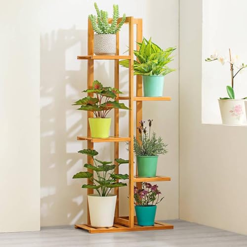The Fellie Indoor Wooden Plant Stand,5 Tiers Corner Plant Shelf(Wood color) | Wooden flower stand for Multiple Plants, Tiered plant rack for Patio Garden Balcony Living Room Bedroom, 103*45*22cm