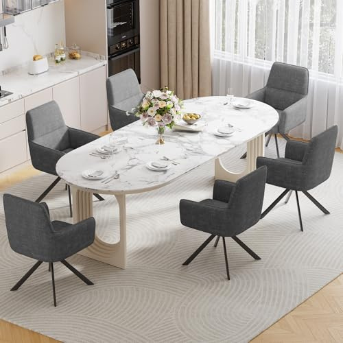 Ckaff 6er Set Esszimmerstühle Drehbar mit Armlehne, 360°Drehbar Polsterstuhl Küchenstuhl aus Chenille, Stühle Esszimmer Schminkstuhl mit Metallbeine für Esszimmer Küche Schlafzimmer, Dunkelgrau