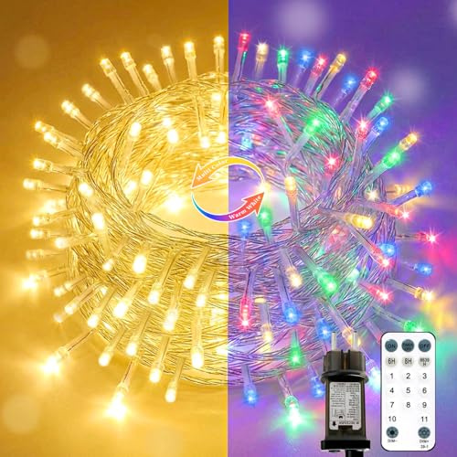 ZCLIKEU Farbwechsel Lichterkette Außen 20m 200 LEDs mit Fernbedienung, 11 Modi Led Lichterkette Innen Transparentes Kabel mit Stecker Timer für Party Häuser Deko